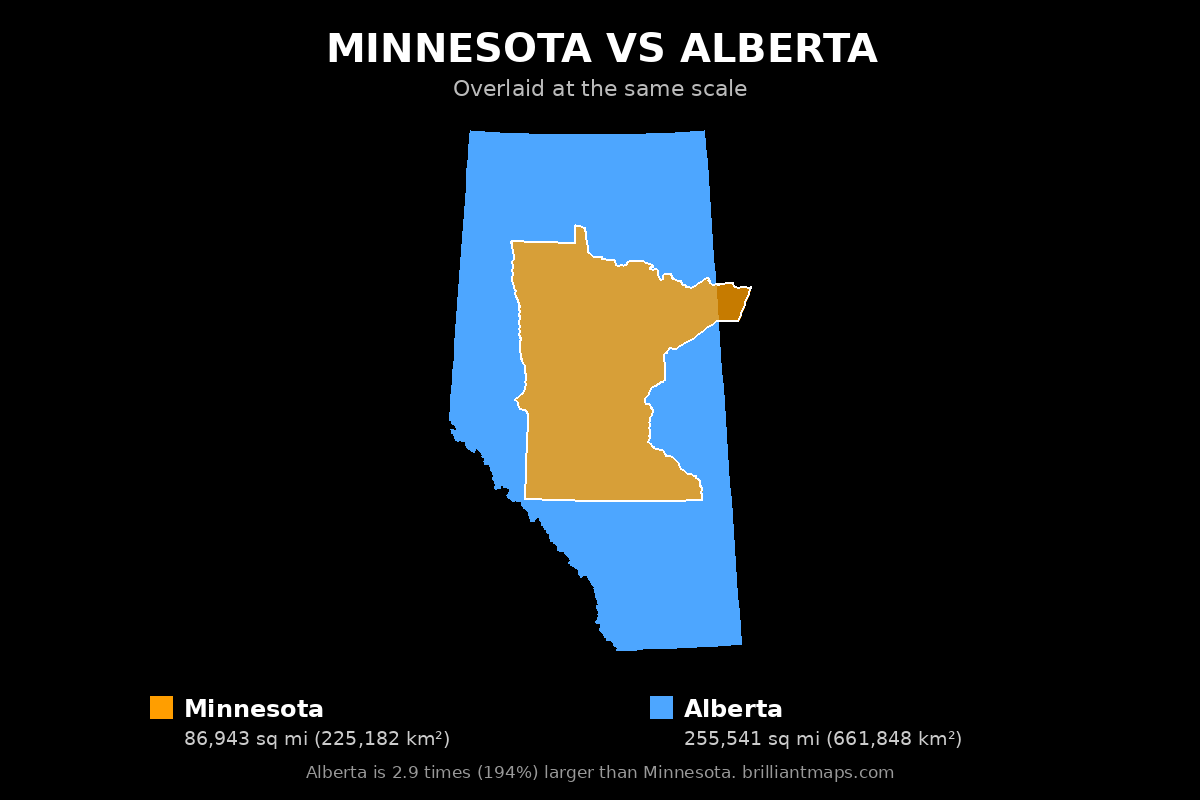 Minnesota vs Alberta Size Comparison Map