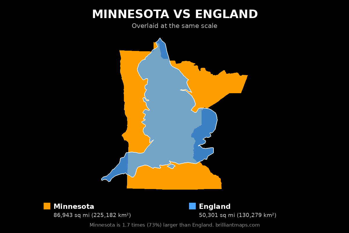 Minnesota vs England Size Comparison Map