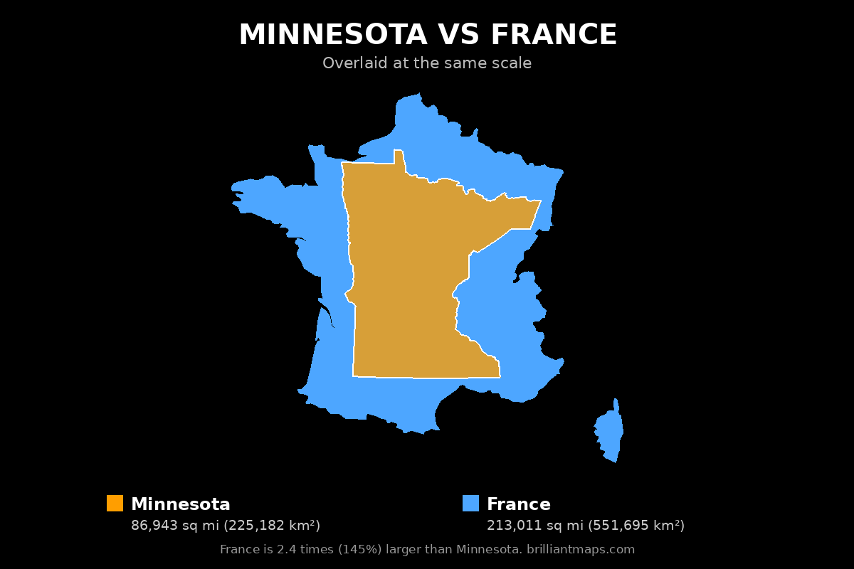 Minnesota vs France Size Comparison Map