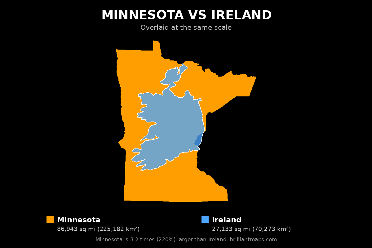 Minnesota vs Ireland Size Comparison Map