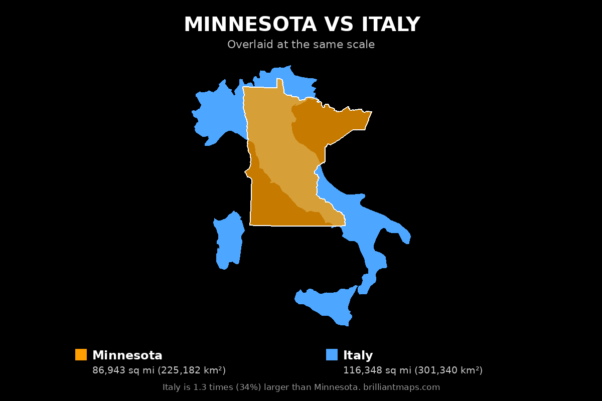 Minnesota vs Italy Size Comparison Map