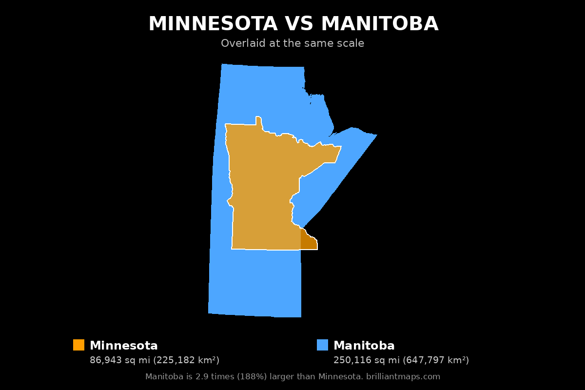 Minnesota vs Manitoba Size Comparison Map