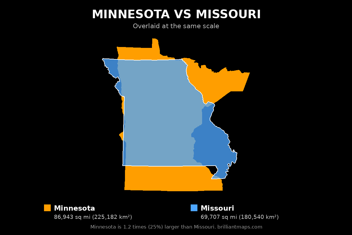 Minnesota vs Missouri Size Comparison Map