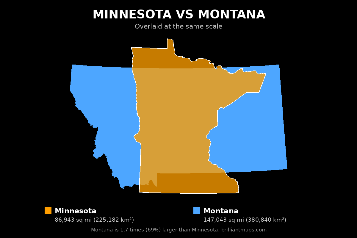 Minnesota vs Montana Size Comparison Map