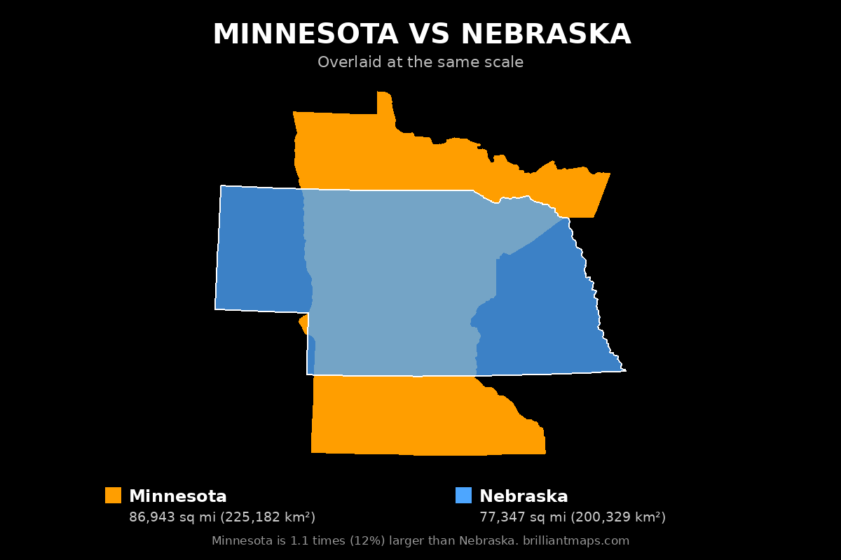 Minnesota vs Nebraska Size Comparison Map