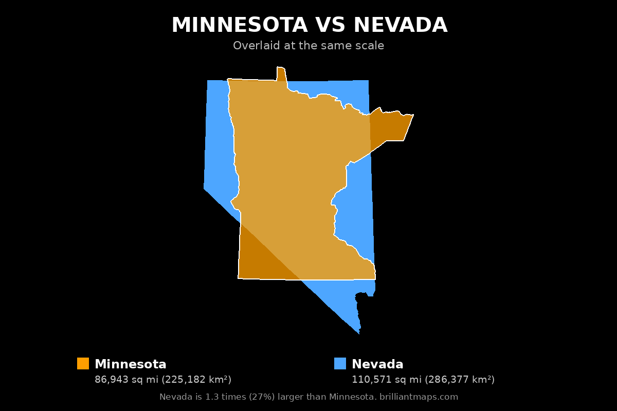 Minnesota vs Nevada Size Comparison Map
