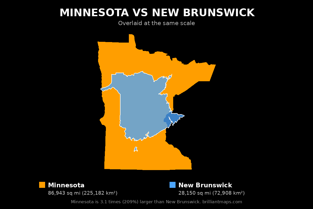 Minnesota vs New Brunswick Size Comparison Map