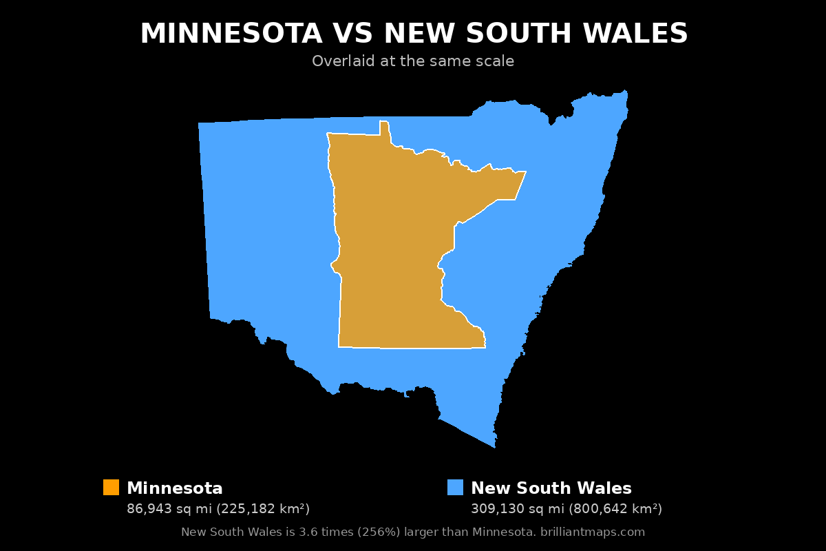 Minnesota vs New South Wales Size Comparison Map