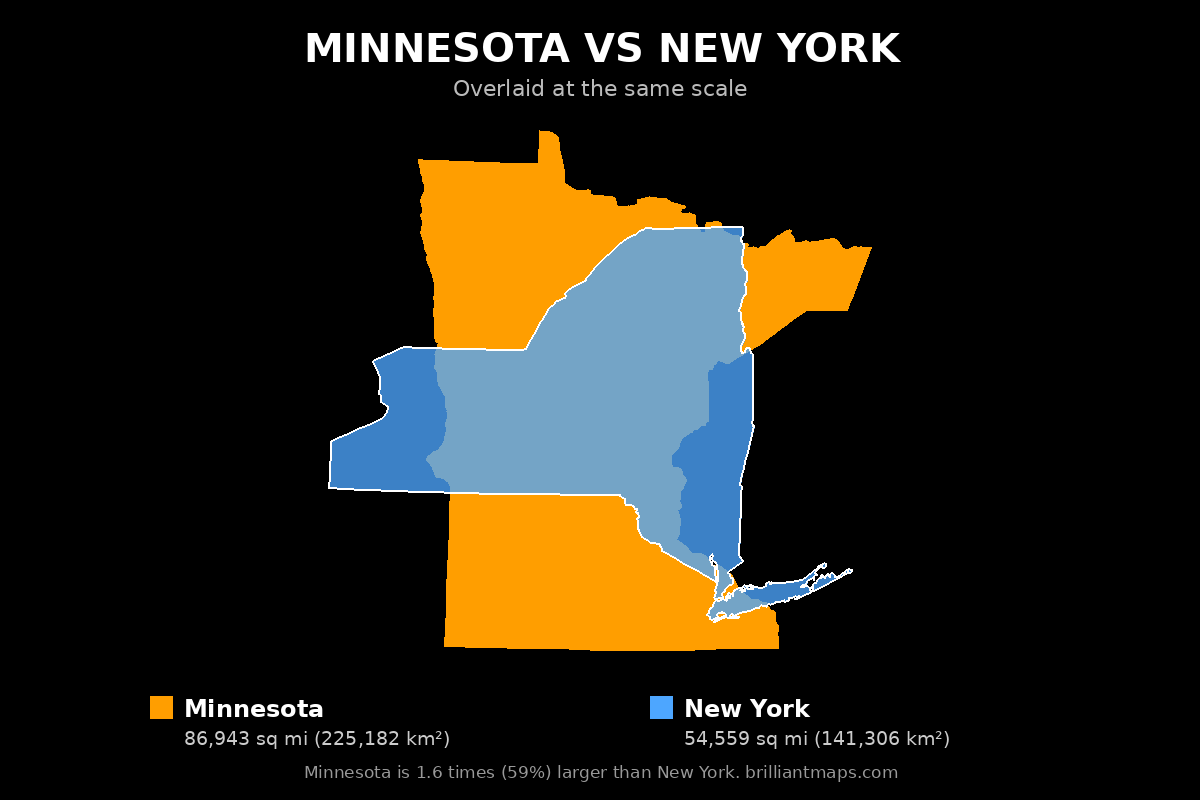 Minnesota vs New York Size Comparison Map