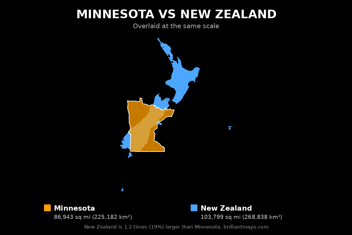 Minnesota vs New Zealand Size Comparison Map