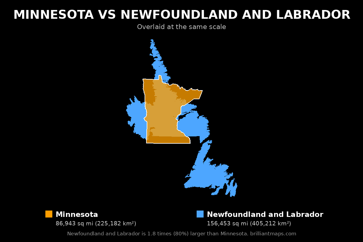 Minnesota vs Newfoundland and Labrador Size Comparison Map