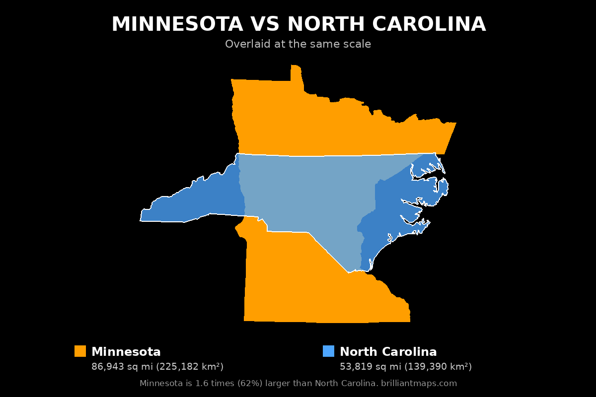 Minnesota vs North Carolina Size Comparison Map