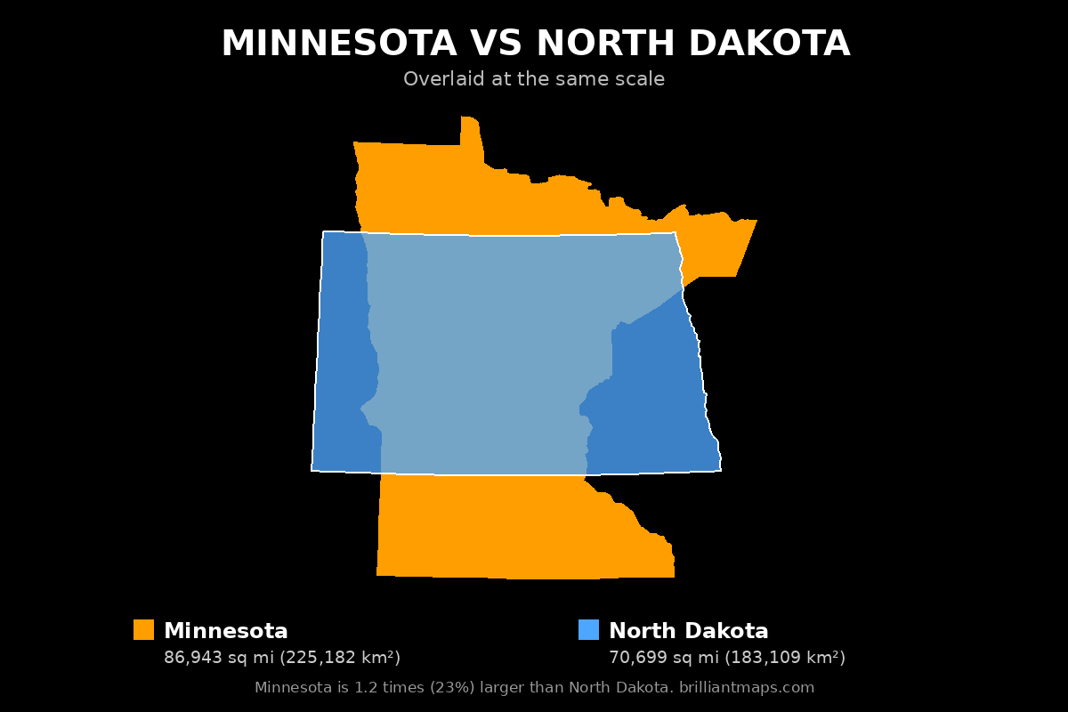 Minnesota vs North Dakota Size Comparison Map