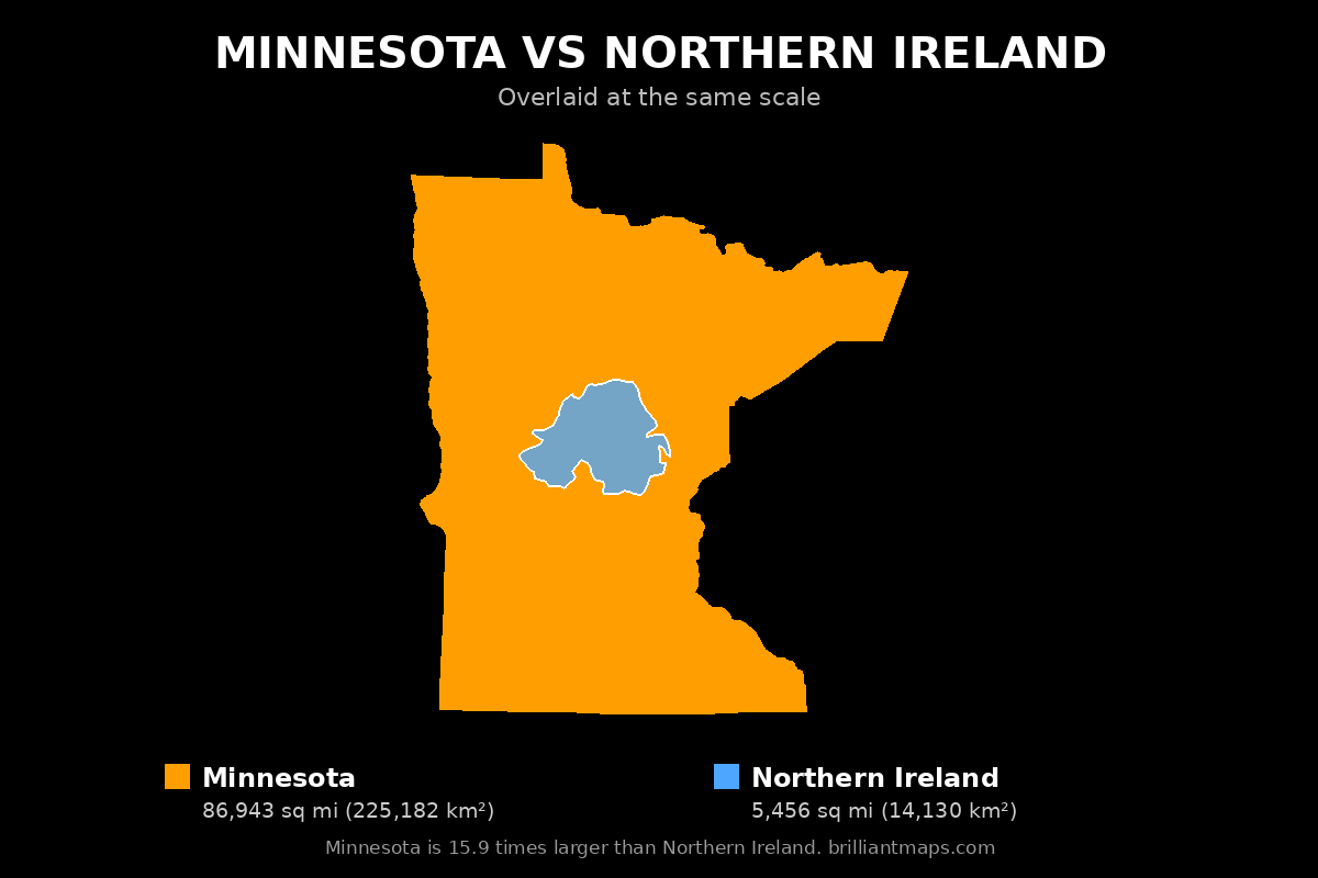 Minnesota vs Northern Ireland Size Comparison Map