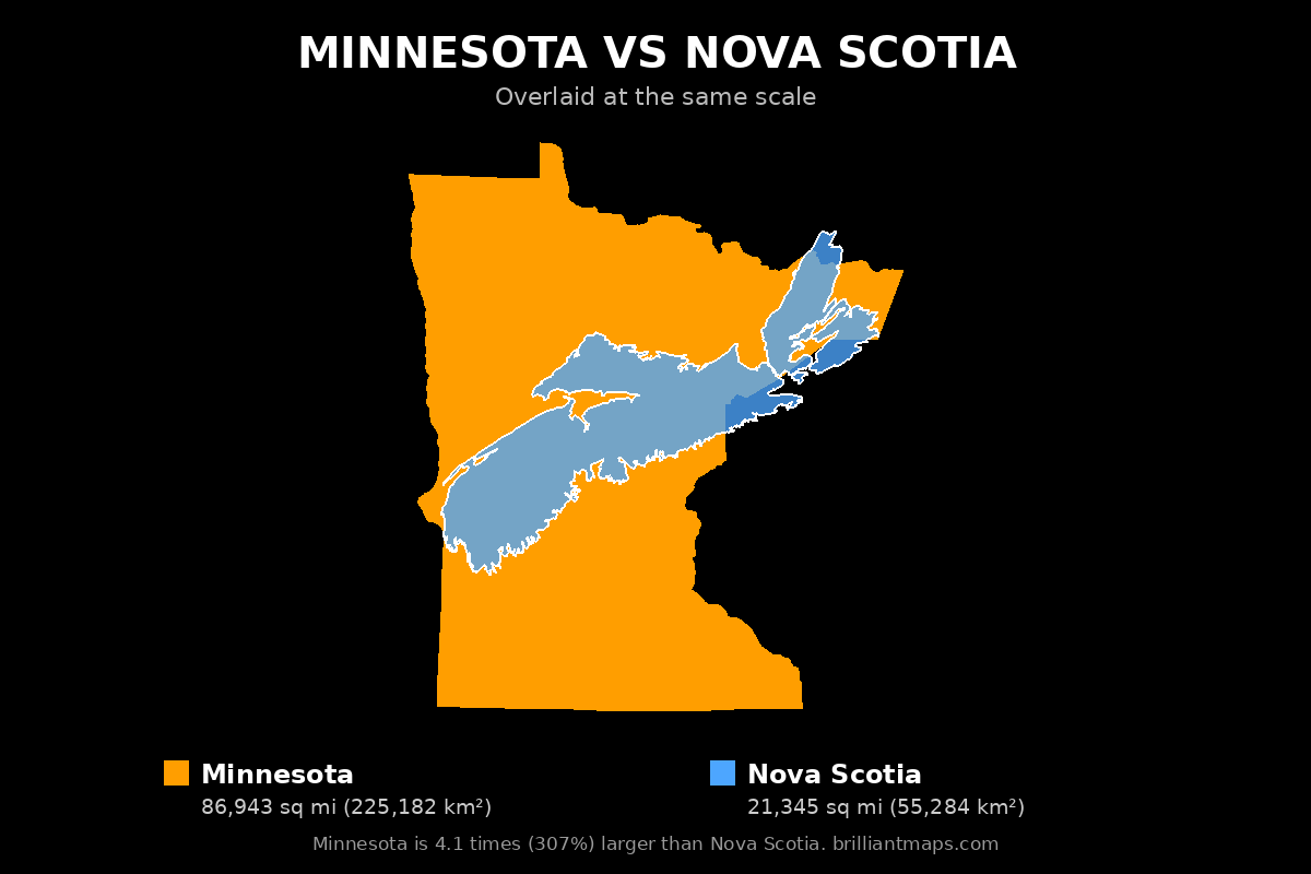 Minnesota vs Nova Scotia Size Comparison Map