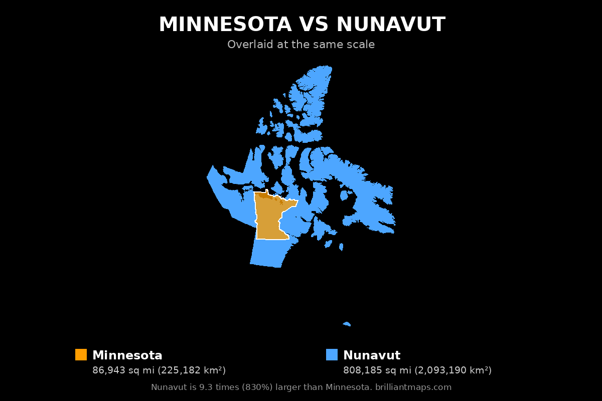 Minnesota vs Nunavut Size Comparison Map