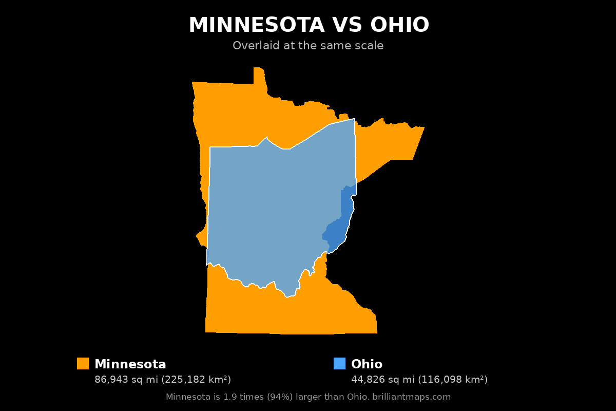 Minnesota vs Ohio Size Comparison Map