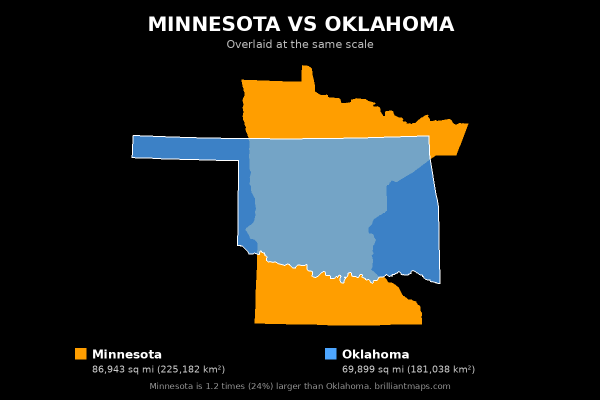 Minnesota vs Oklahoma Size Comparison Map