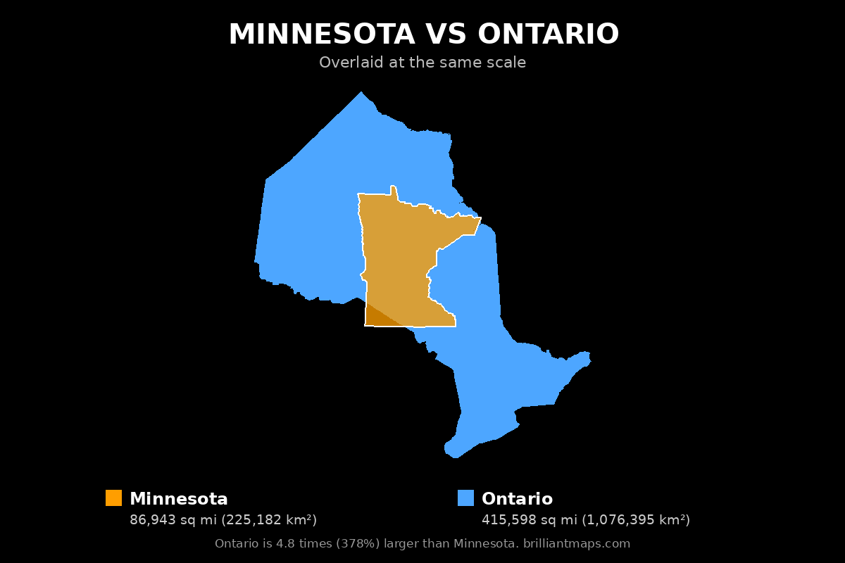 Minnesota vs Ontario Size Comparison Map