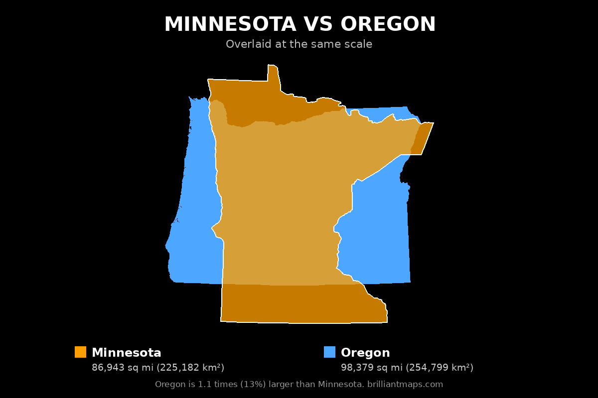Minnesota vs Oregon Size Comparison Map
