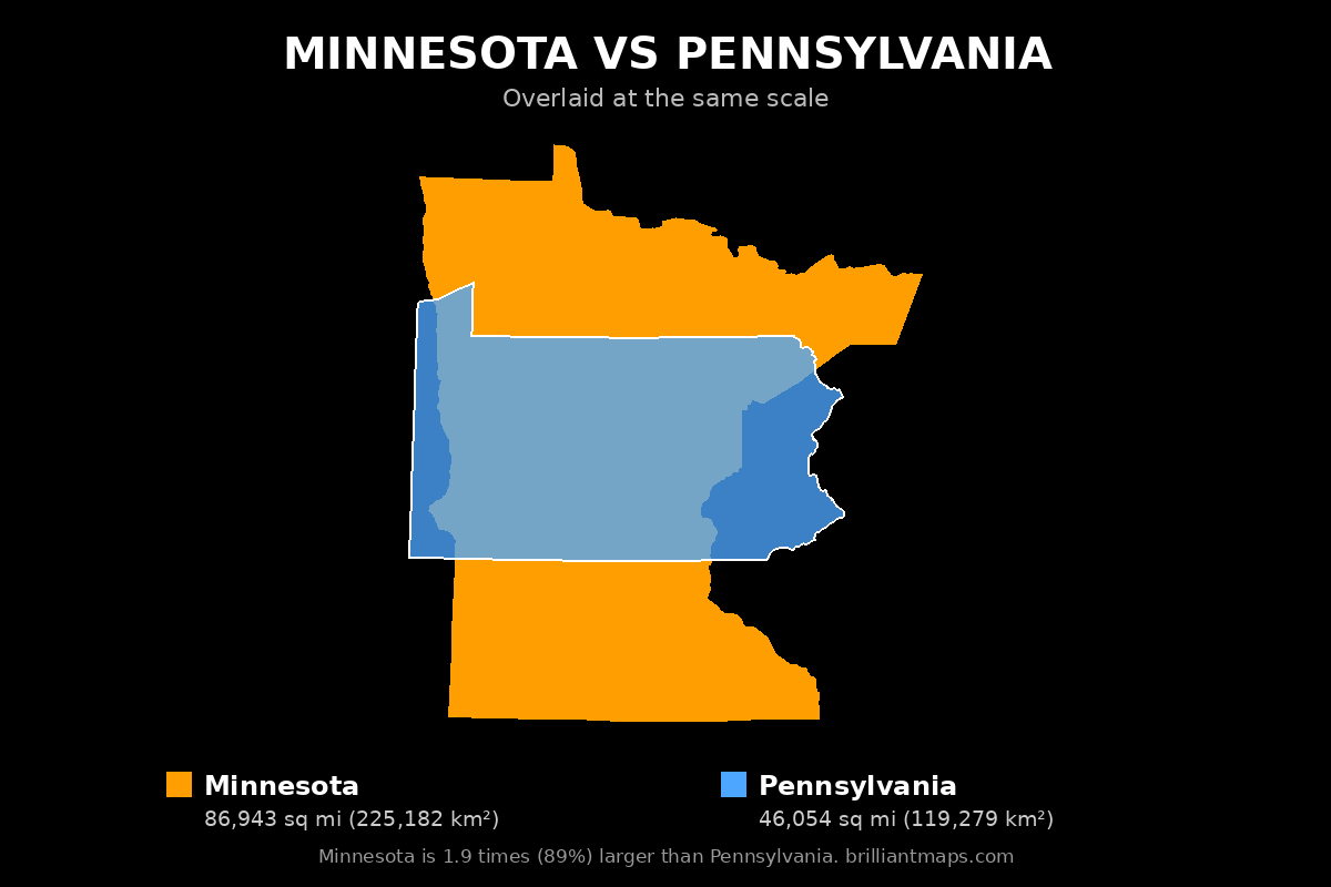 Minnesota vs Pennsylvania Size Comparison Map