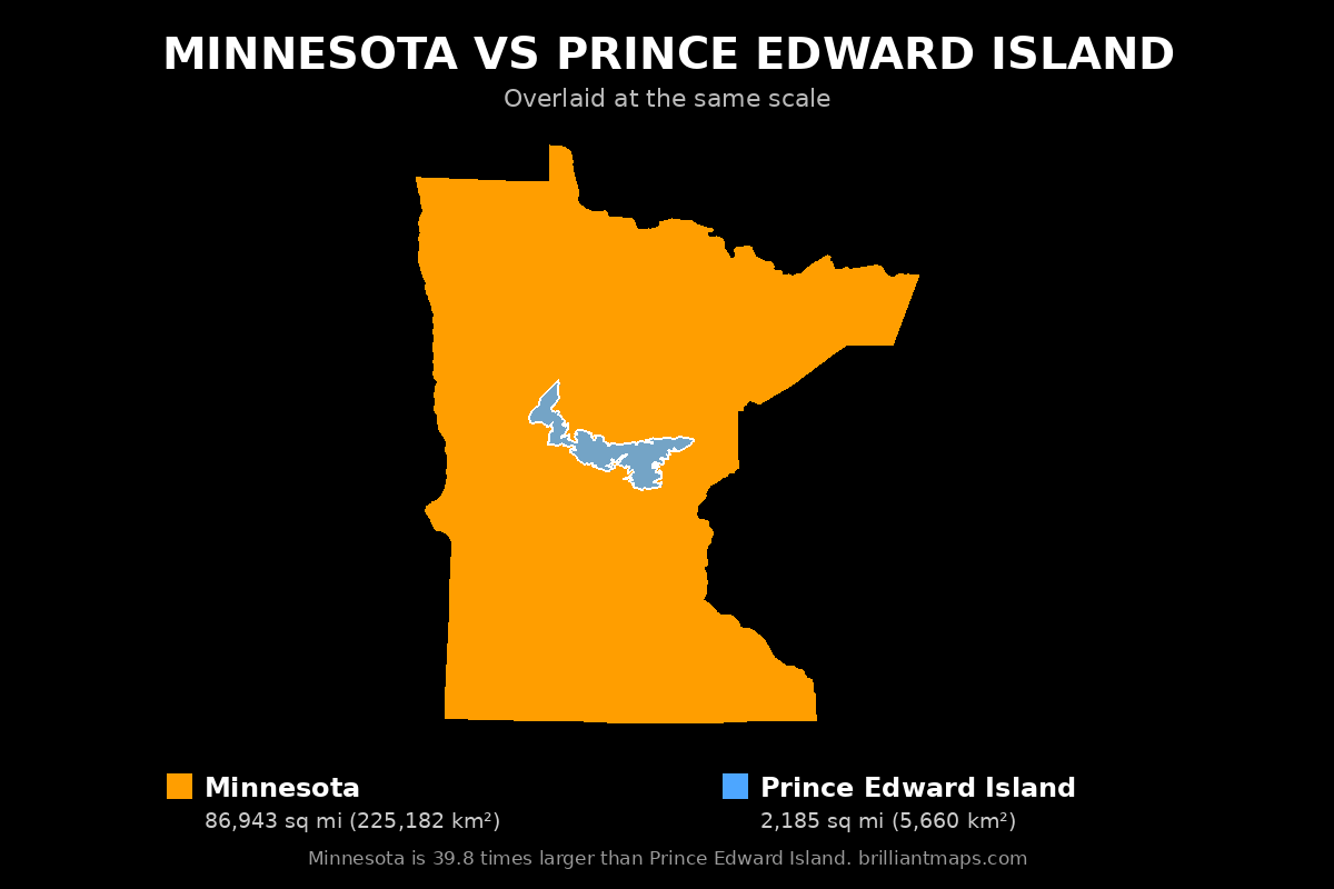 Minnesota vs Prince Edward Island Size Comparison Map
