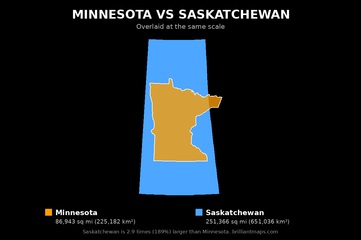 Minnesota vs Saskatchewan Size Comparison Map