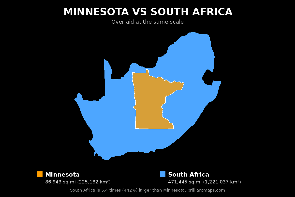 Minnesota vs South Africa Size Comparison Map