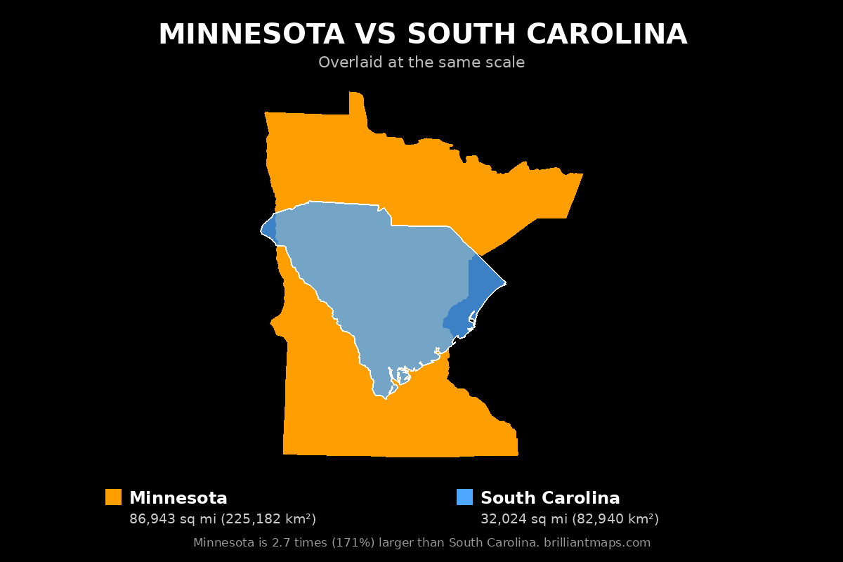 Minnesota vs South Carolina Size Comparison Map