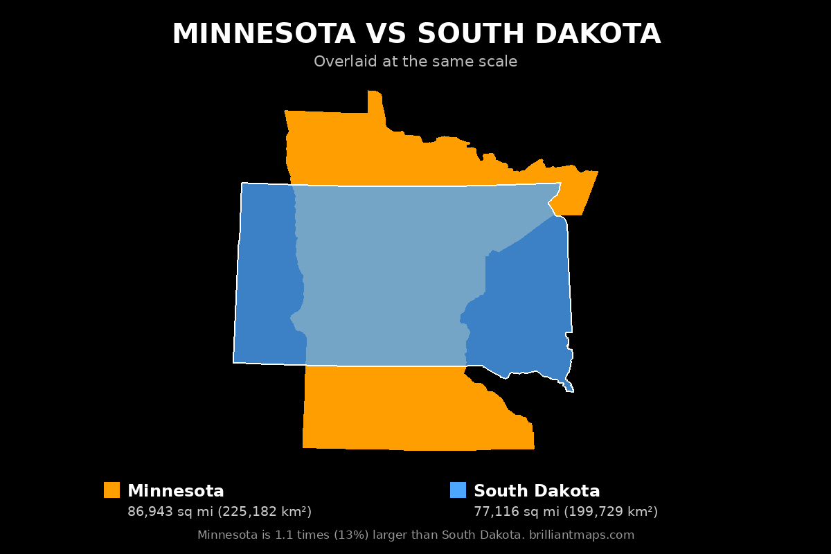 Minnesota vs South Dakota Size Comparison Map