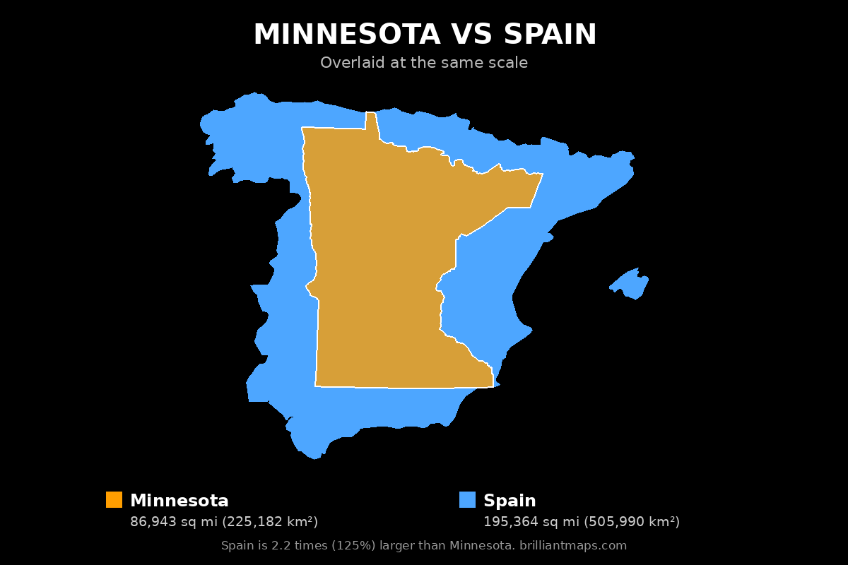 Minnesota vs Spain Size Comparison Map