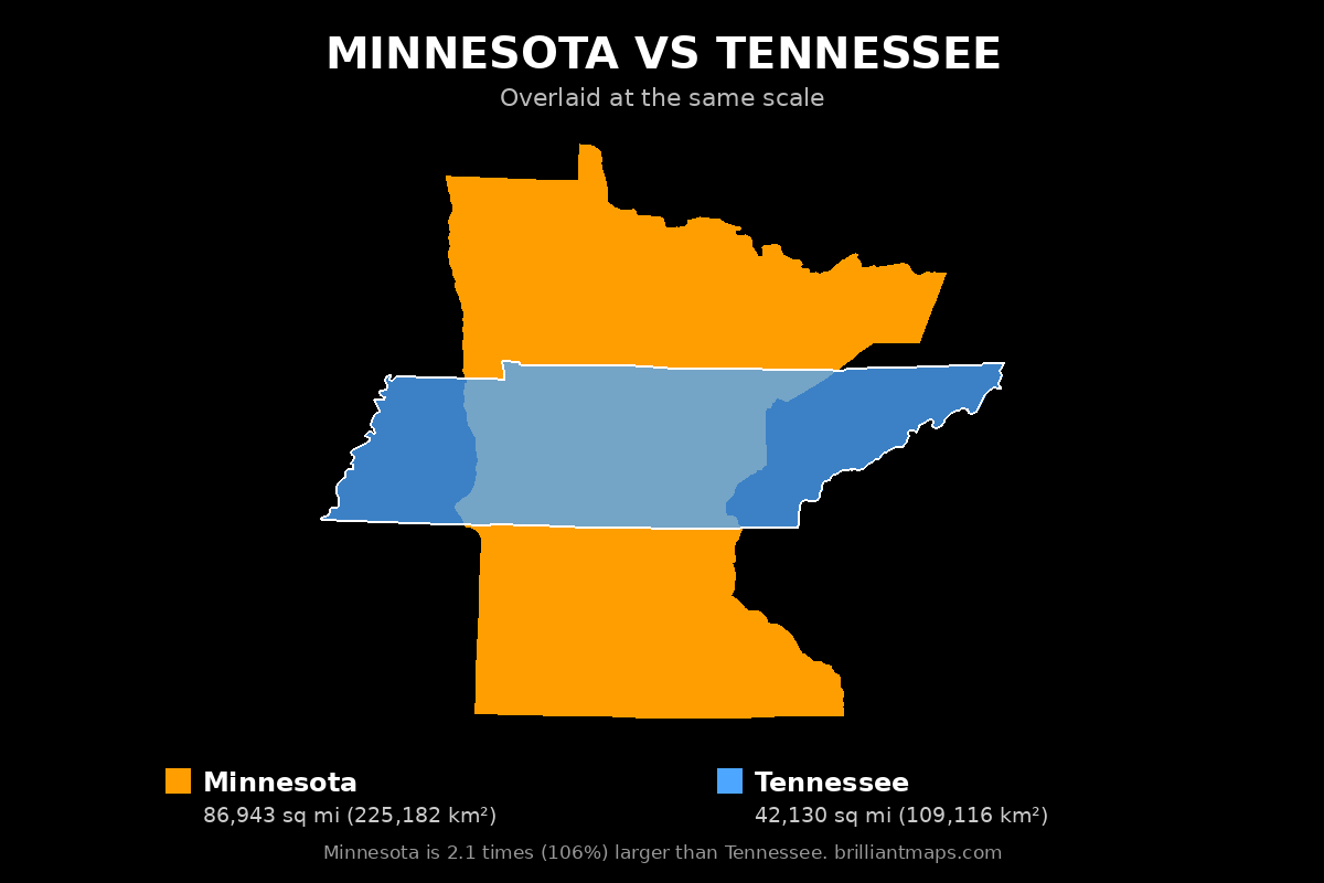 Minnesota vs Tennessee Size Comparison Map