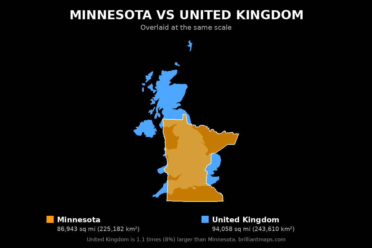 Minnesota vs United Kingdom Size Comparison Map