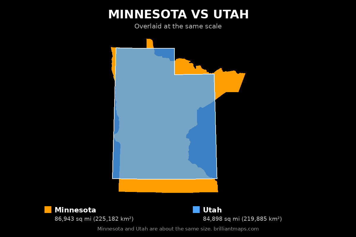 Minnesota vs Utah Size Comparison Map