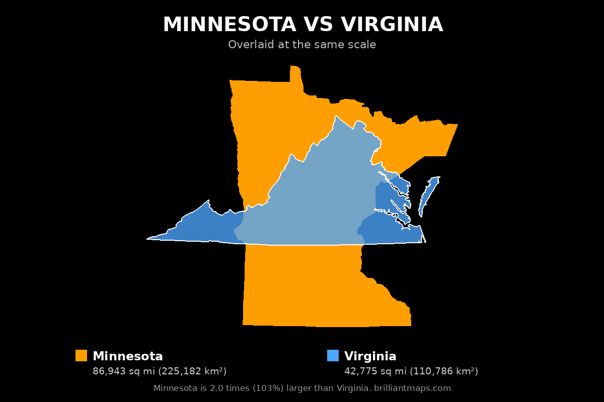 Minnesota vs Virginia Size Comparison Map