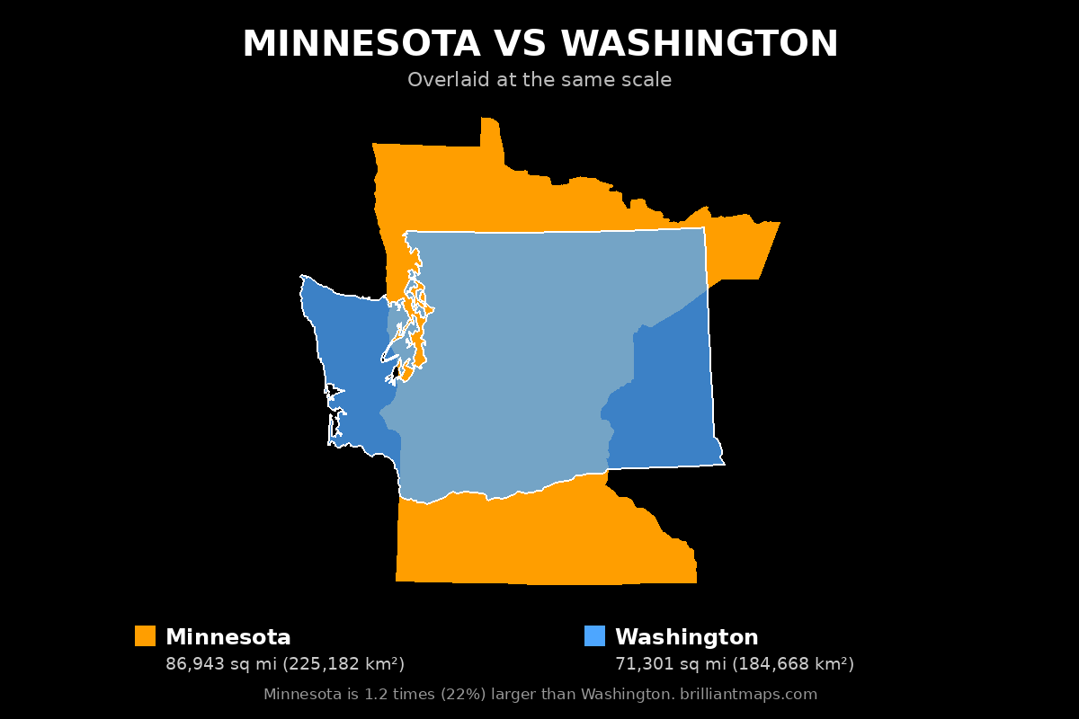 Minnesota vs Washington Size Comparison Map