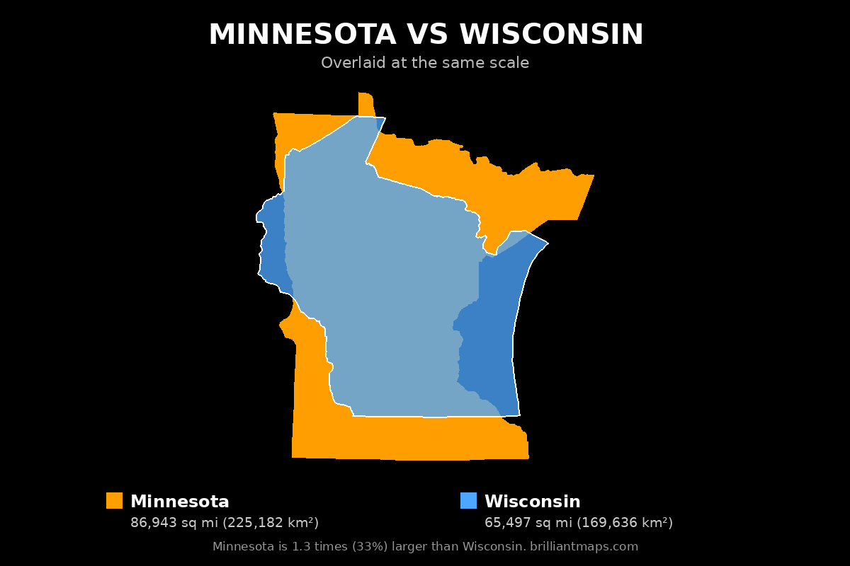 Minnesota vs Wisconsin Size Comparison Map