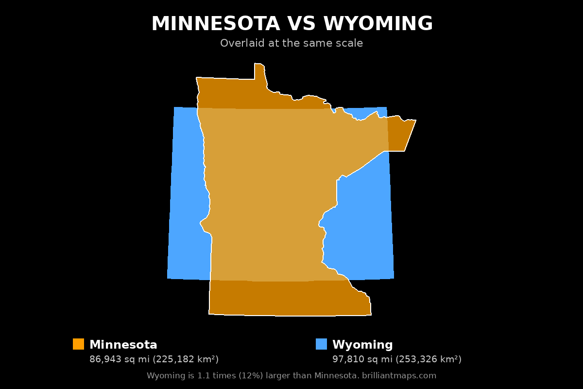 Minnesota vs Wyoming Size Comparison Map