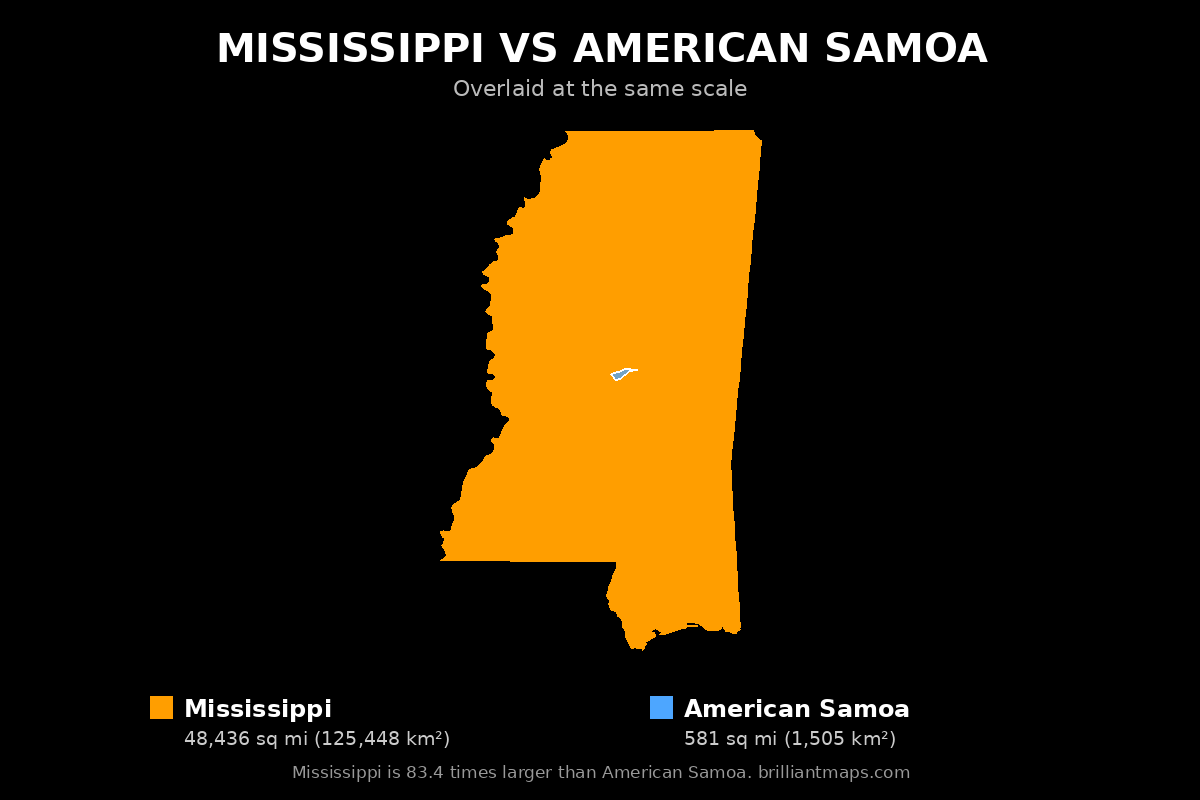 Mississippi vs American Samoa Size Comparison Map