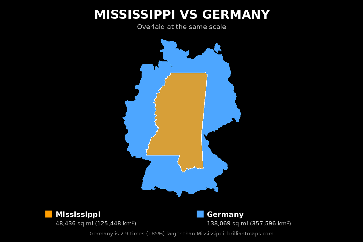Mississippi vs Germany Size Comparison Map