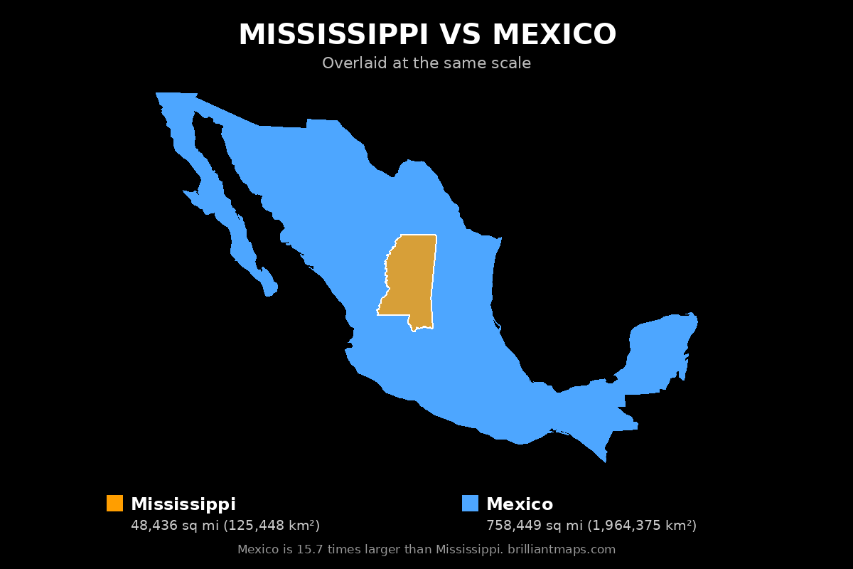Mississippi vs Mexico Size Comparison Map