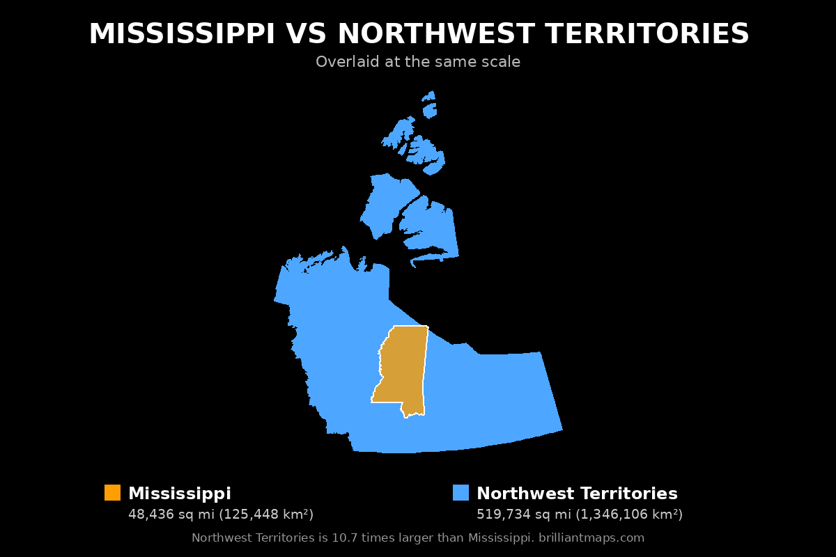 Mississippi vs Northwest Territories Size Comparison Map