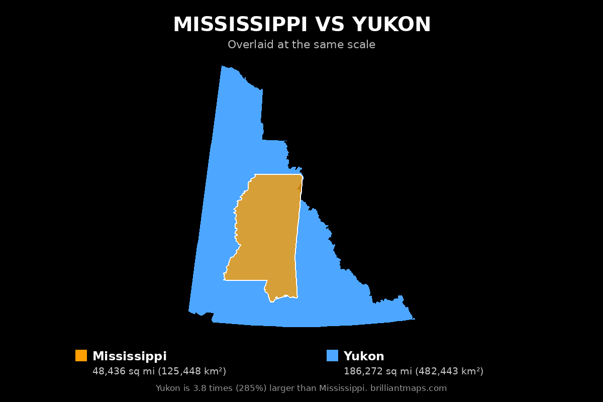 Mississippi vs Yukon Size Comparison Map