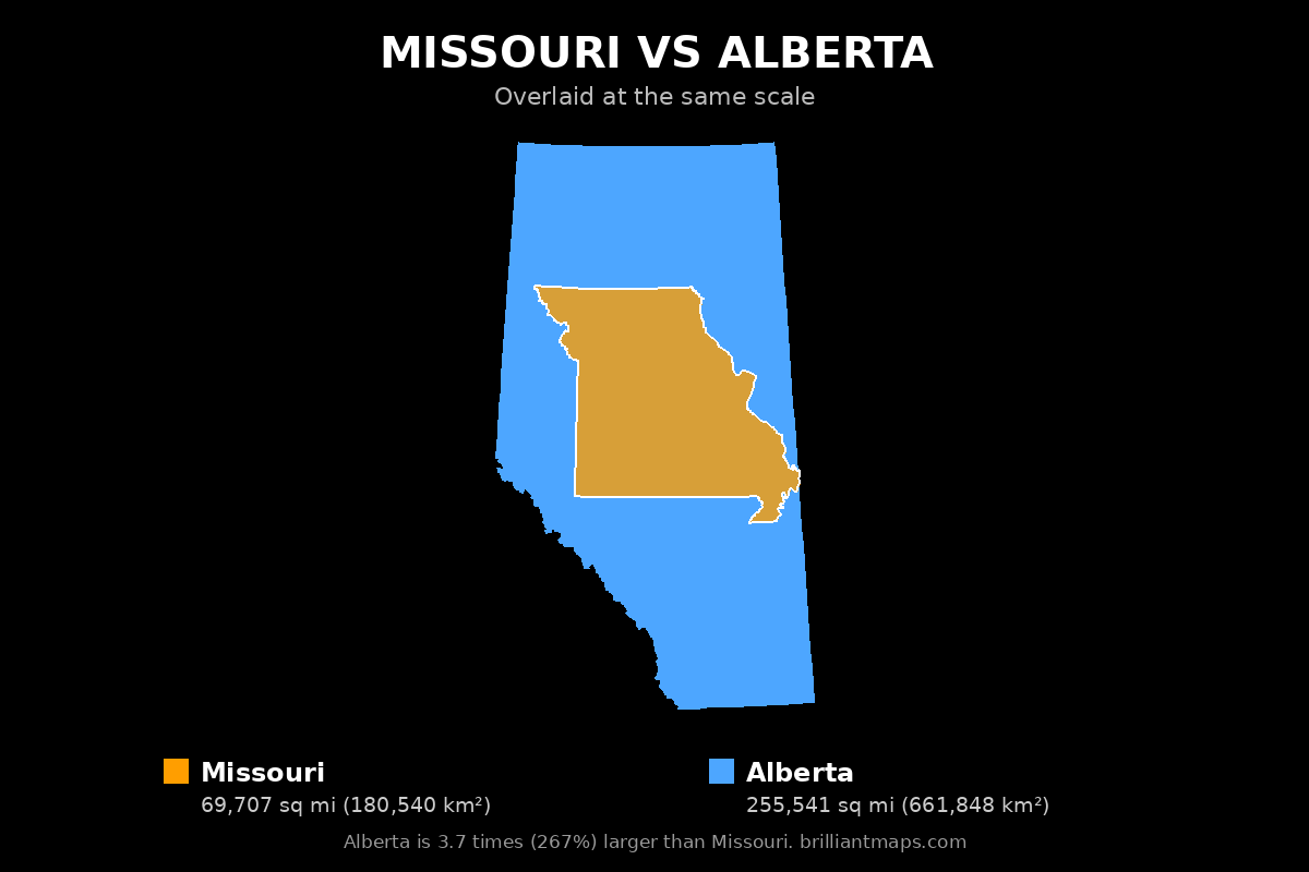 Missouri vs Alberta Size Comparison Map