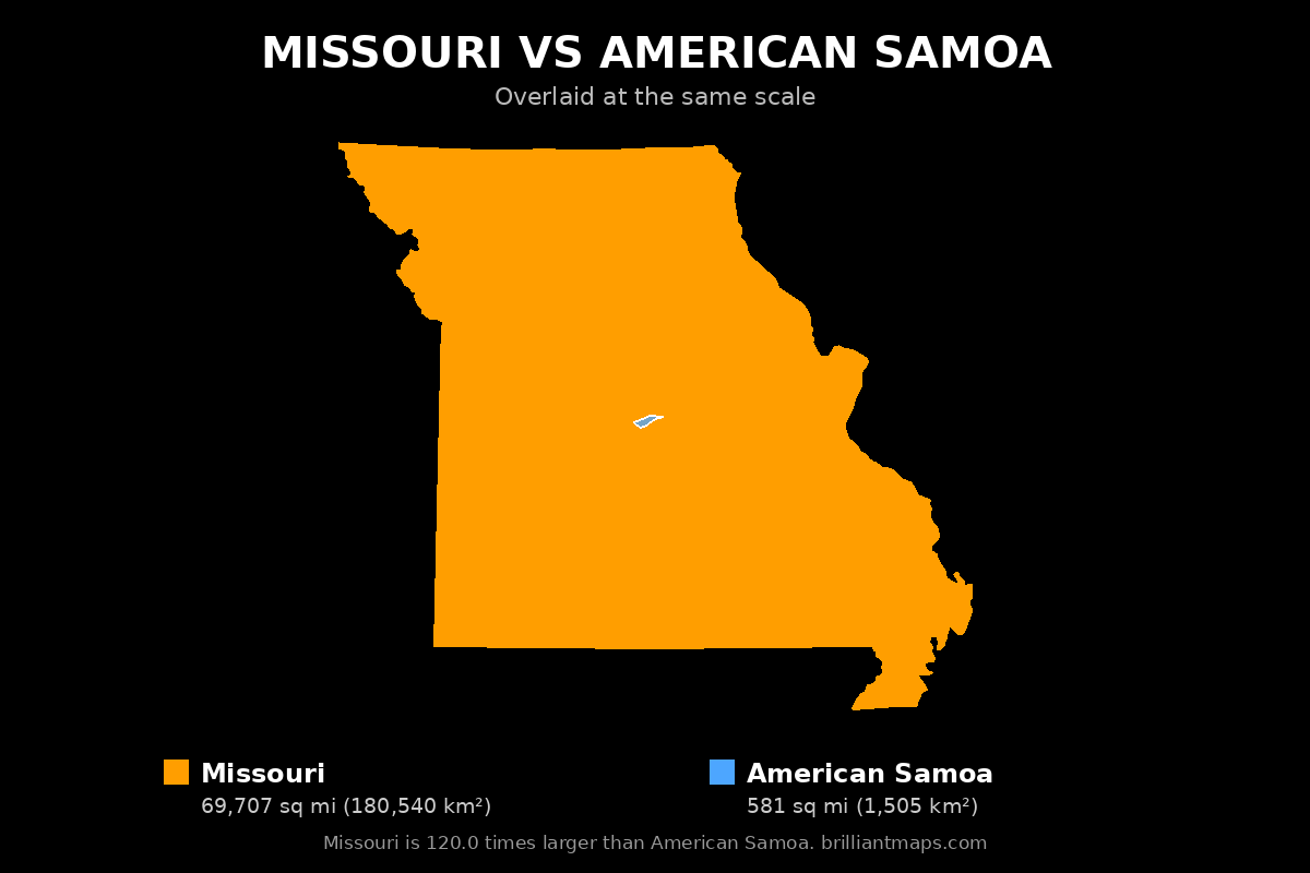 Missouri vs American Samoa Size Comparison Map