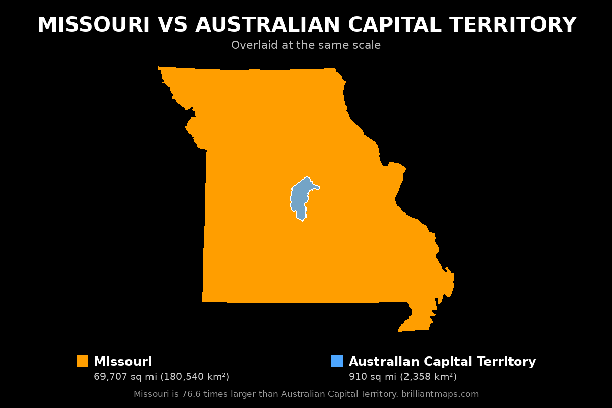 Missouri vs Australian Capital Territory Size Comparison Map