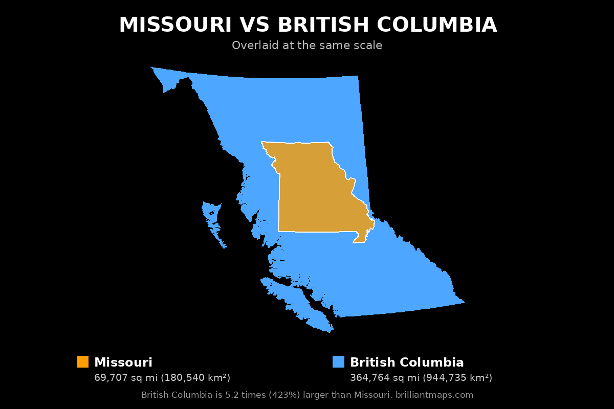 Missouri vs British Columbia Size Comparison Map