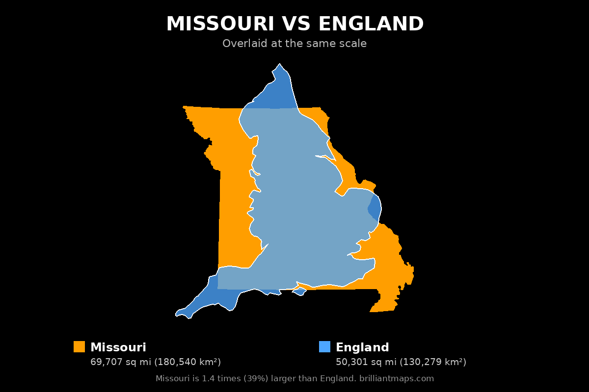 Missouri vs England Size Comparison Map