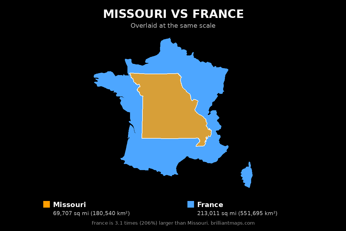 Missouri vs France Size Comparison Map