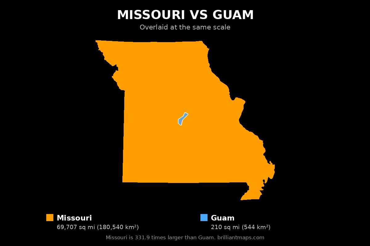 Missouri vs Guam Size Comparison Map